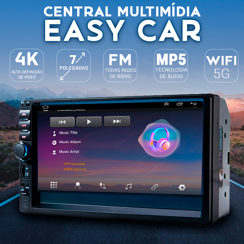 Central Multimídia Universal 7 Polegadas Wifi Gps Mp5 Bluetooth - EasyCar - Nifrans